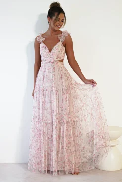 Clearance Khristina Floral Tulle Maxi Dress | Cream Lange Kleider|Maxikleider