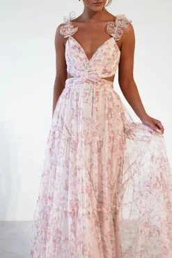 Clearance Khristina Floral Tulle Maxi Dress | Cream Lange Kleider|Maxikleider