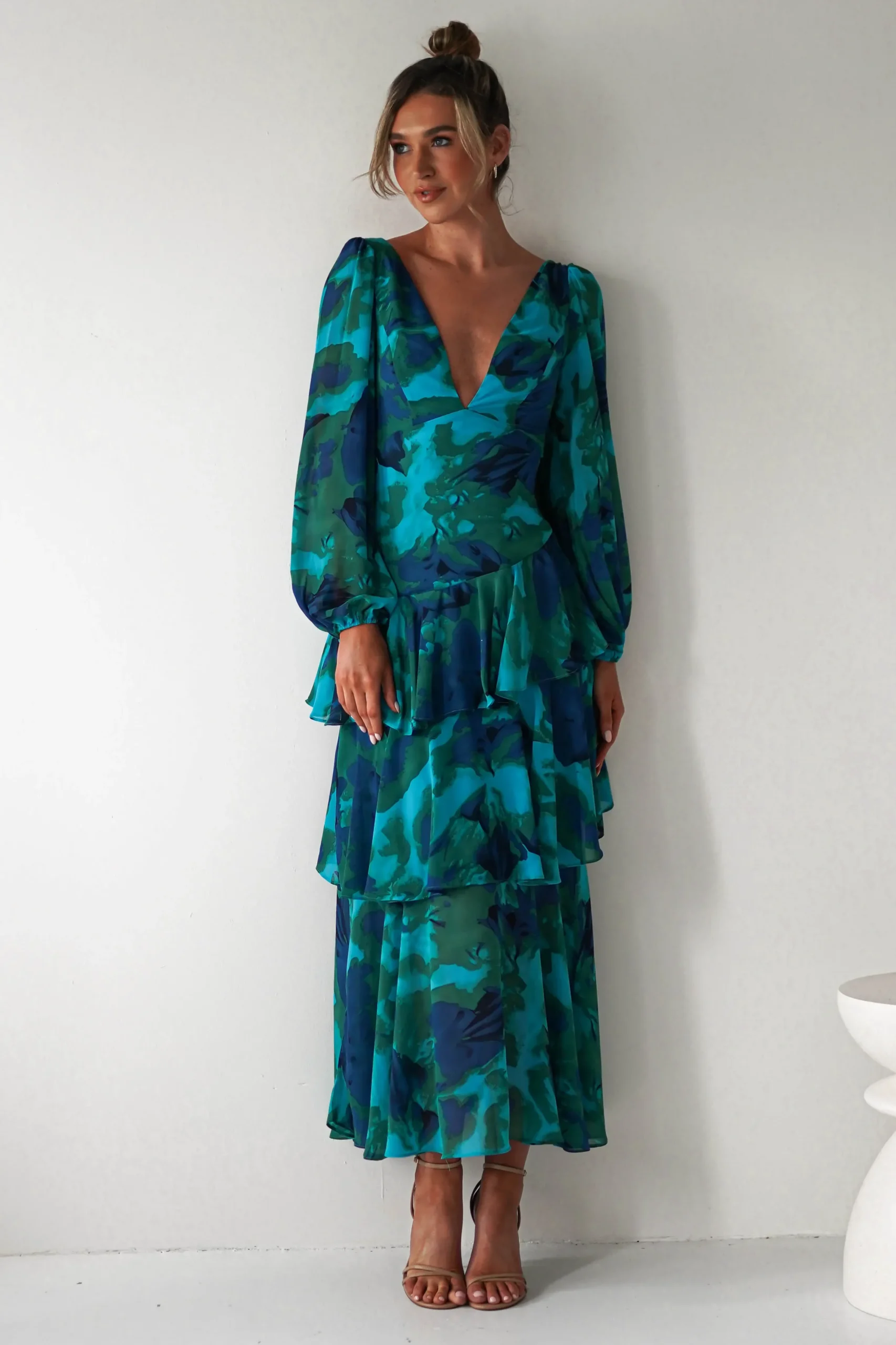 Best Kiyah Long Sleeve Maxi Dress | Green Print Lange Kleider|Maxikleider