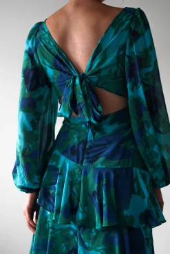 Best Kiyah Long Sleeve Maxi Dress | Green Print Lange Kleider|Maxikleider