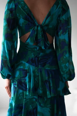 Best Kiyah Long Sleeve Maxi Dress | Green Print Lange Kleider|Maxikleider