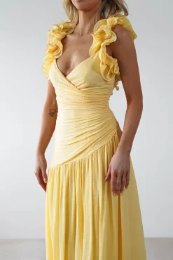 Hot Lara Ruffle Detail Midaxi | Yellow Lange Kleider|Maxikleider