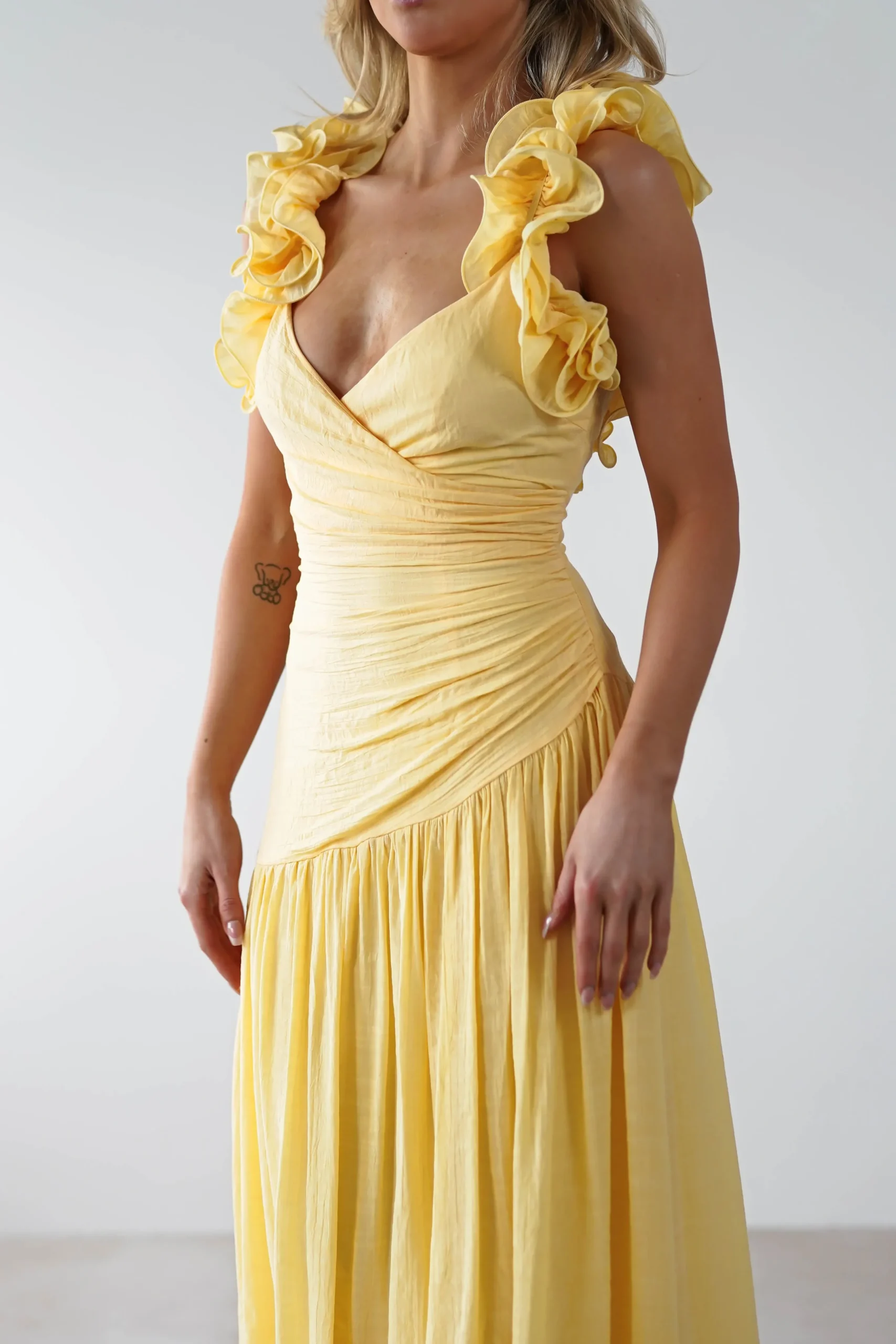 Hot Lara Ruffle Detail Midaxi | Yellow Lange Kleider|Maxikleider