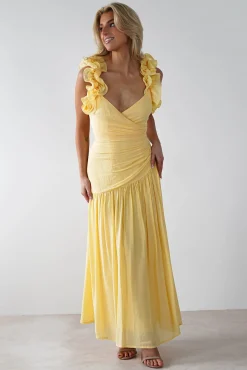 Hot Lara Ruffle Detail Midaxi | Yellow Lange Kleider|Maxikleider