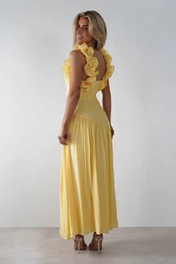 Hot Lara Ruffle Detail Midaxi | Yellow Lange Kleider|Maxikleider