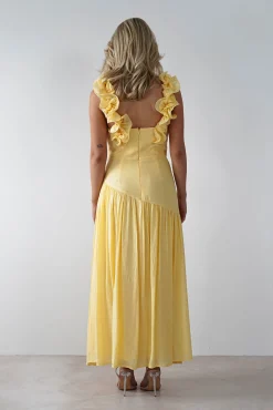 Hot Lara Ruffle Detail Midaxi | Yellow Lange Kleider|Maxikleider