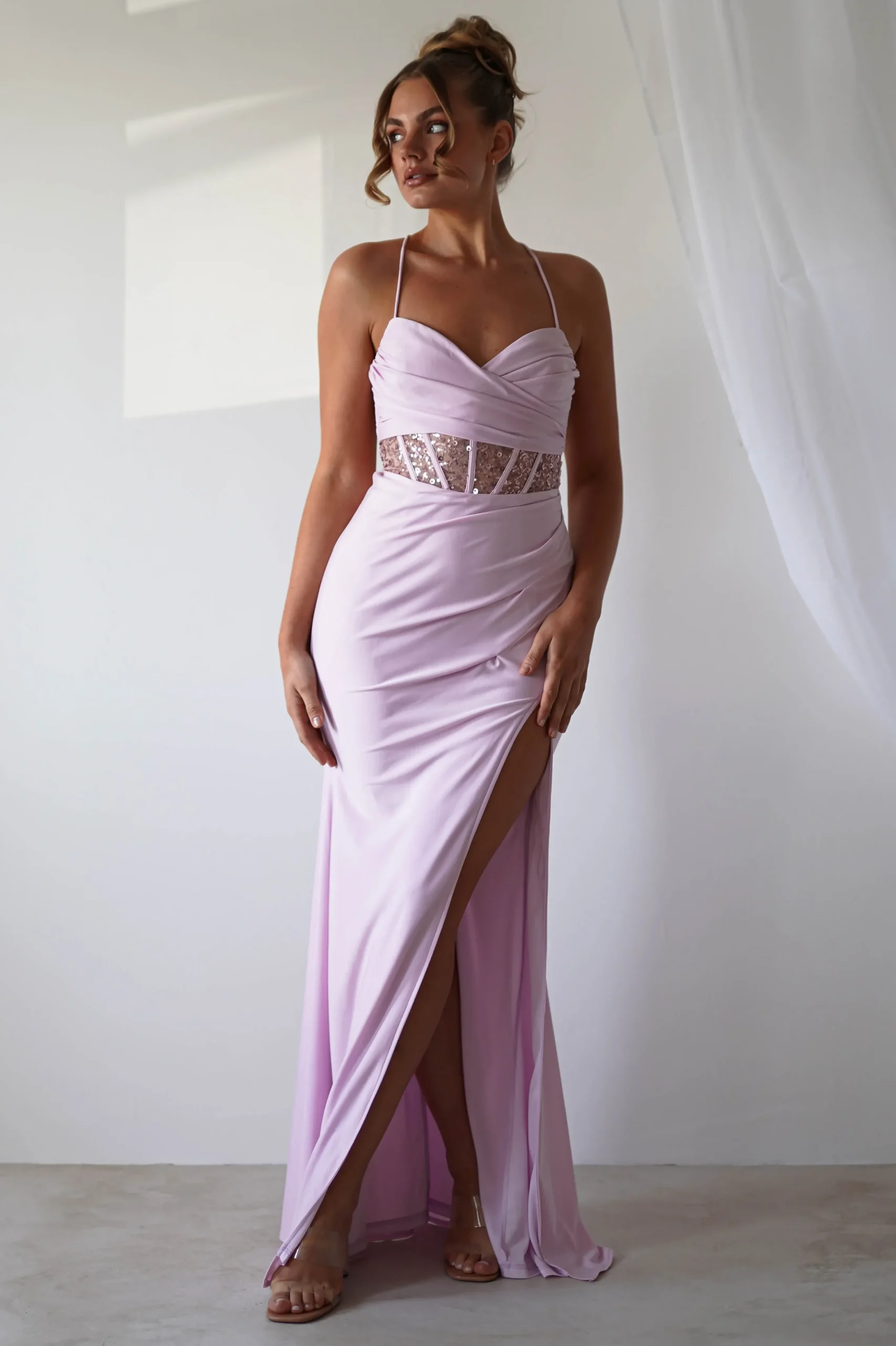 Hot Larna Sequin Bust Bodycon Gown | Light Pink Sommerkleider|Sommerkleider