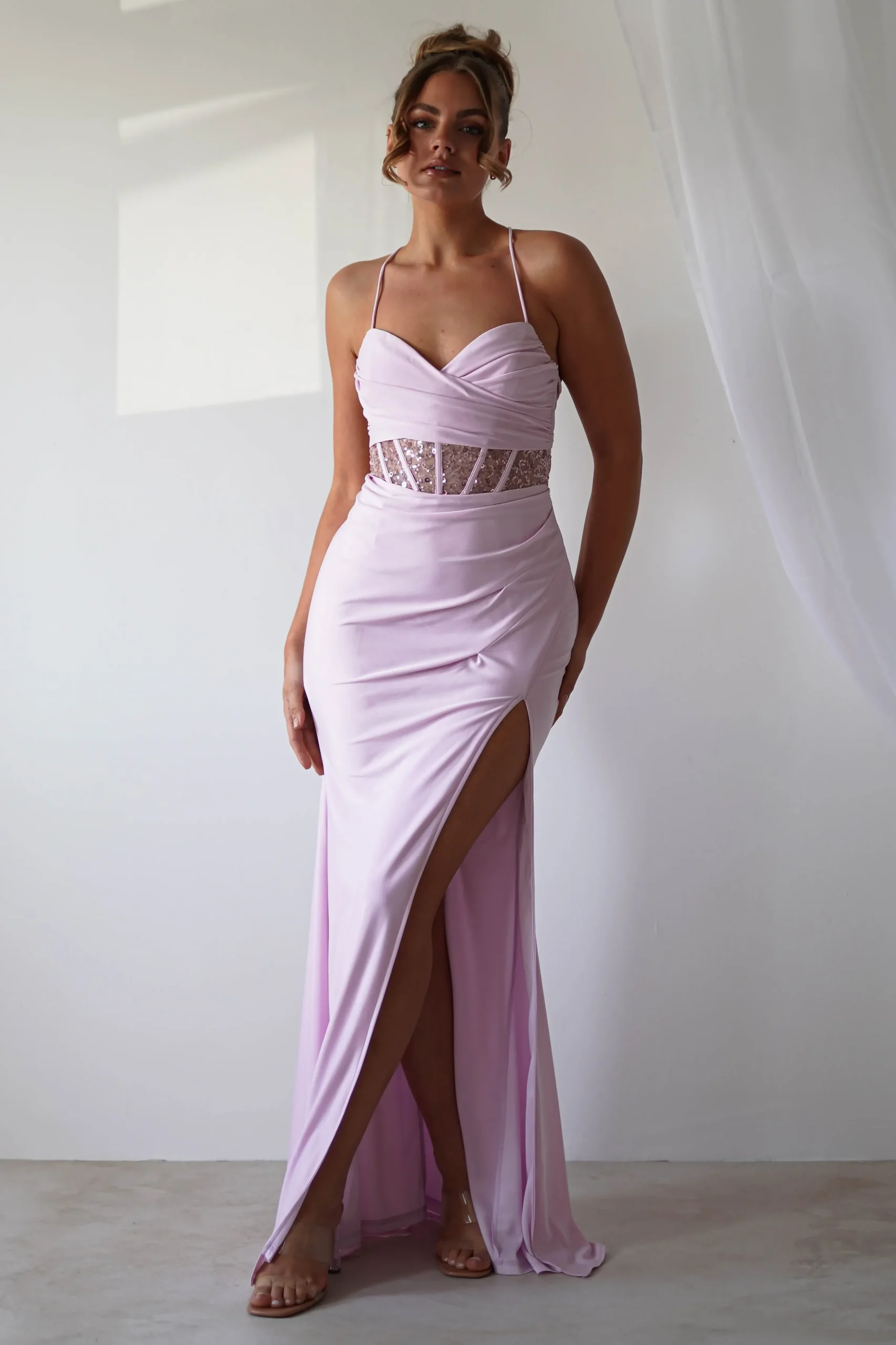 Hot Larna Sequin Bust Bodycon Gown | Light Pink Sommerkleider|Sommerkleider