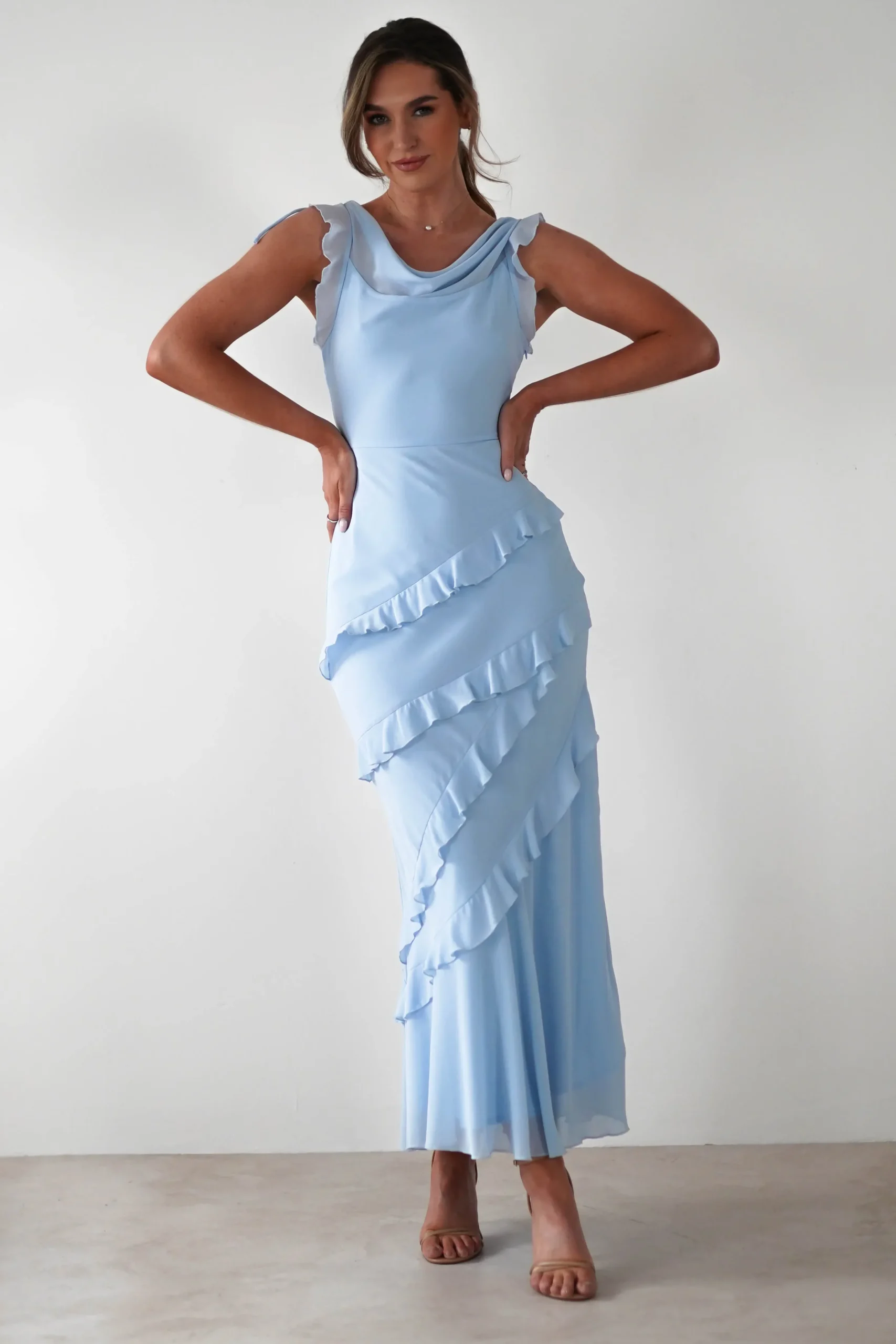 Online Lauretta Ruffle Chiffon Maxi Dress | Blue Lange Kleider|Maxikleider