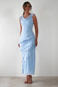 Online Lauretta Ruffle Chiffon Maxi Dress | Blue Lange Kleider|Maxikleider