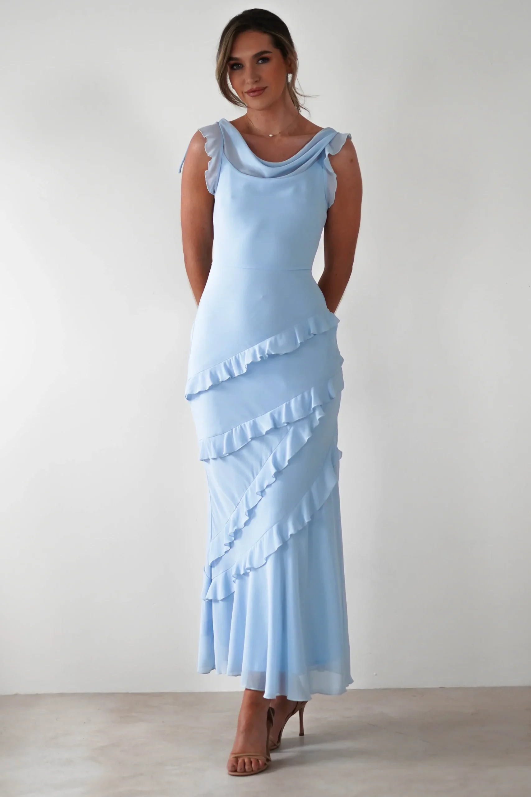 Online Lauretta Ruffle Chiffon Maxi Dress | Blue Lange Kleider|Maxikleider
