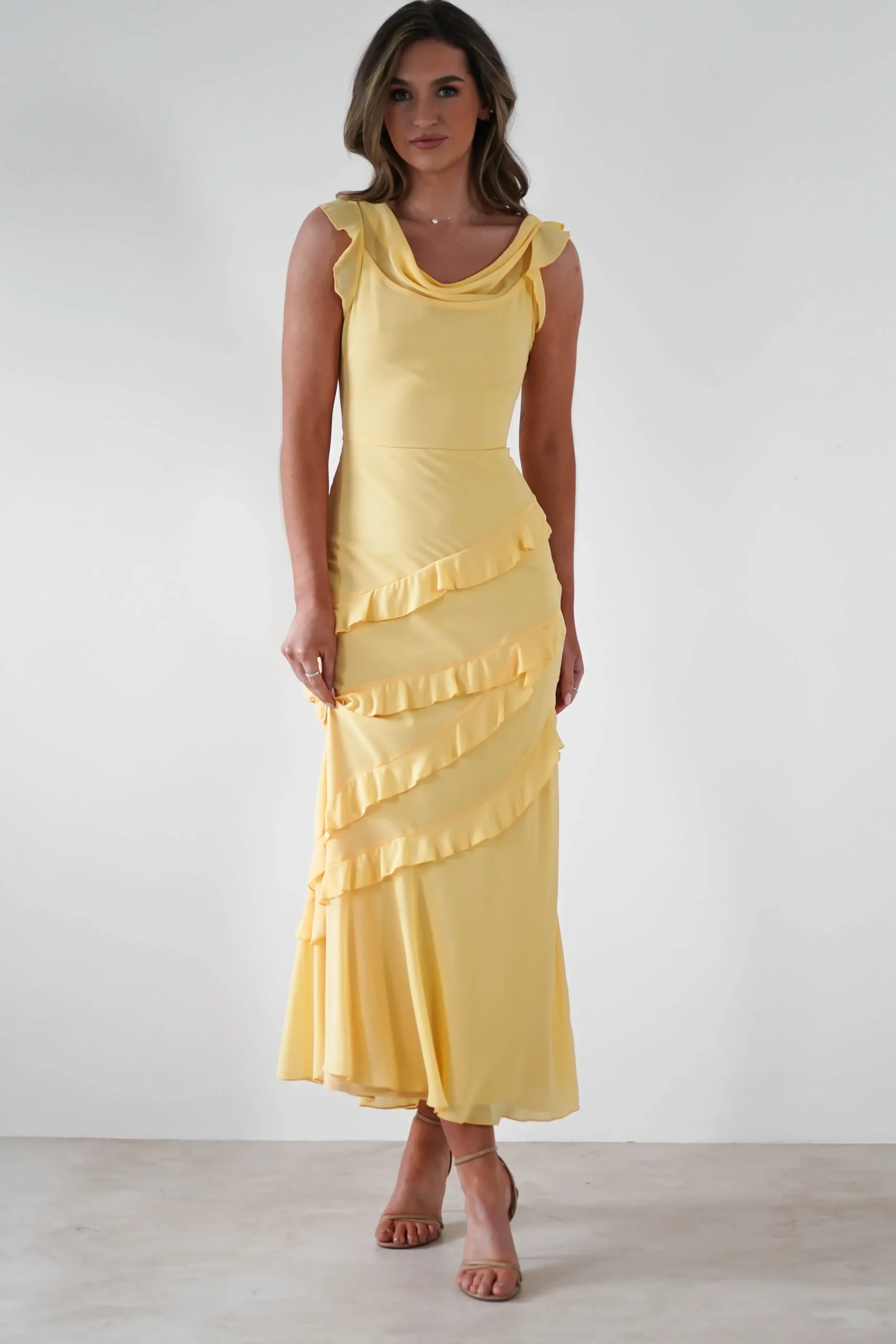 Sale Lauretta Ruffle Chiffon Maxi Dress | Yellow Lange Kleider|Maxikleider