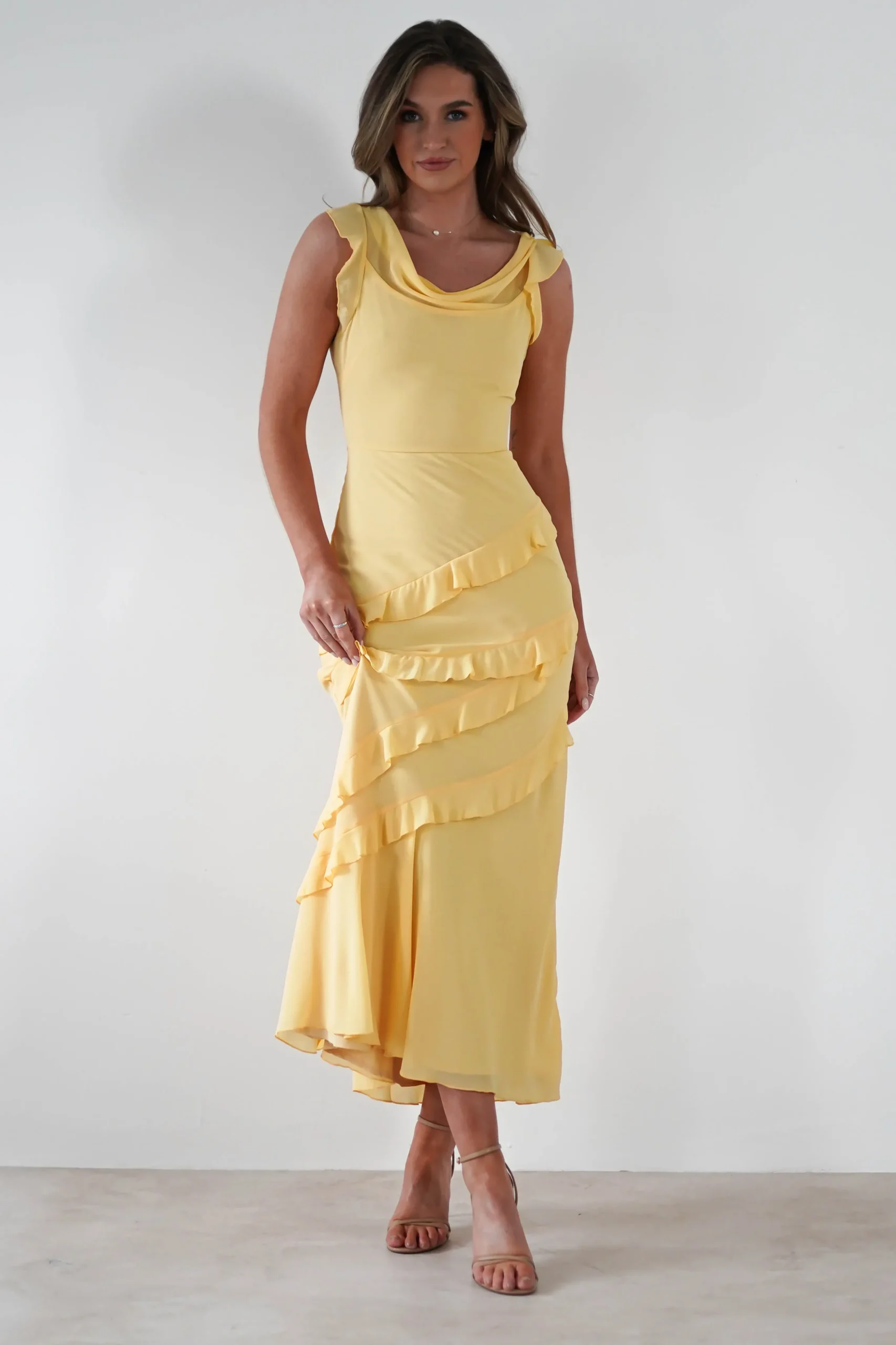 Sale Lauretta Ruffle Chiffon Maxi Dress | Yellow Lange Kleider|Maxikleider