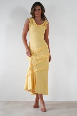 Sale Lauretta Ruffle Chiffon Maxi Dress | Yellow Lange Kleider|Maxikleider