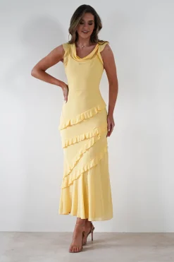 Sale Lauretta Ruffle Chiffon Maxi Dress | Yellow Lange Kleider|Maxikleider