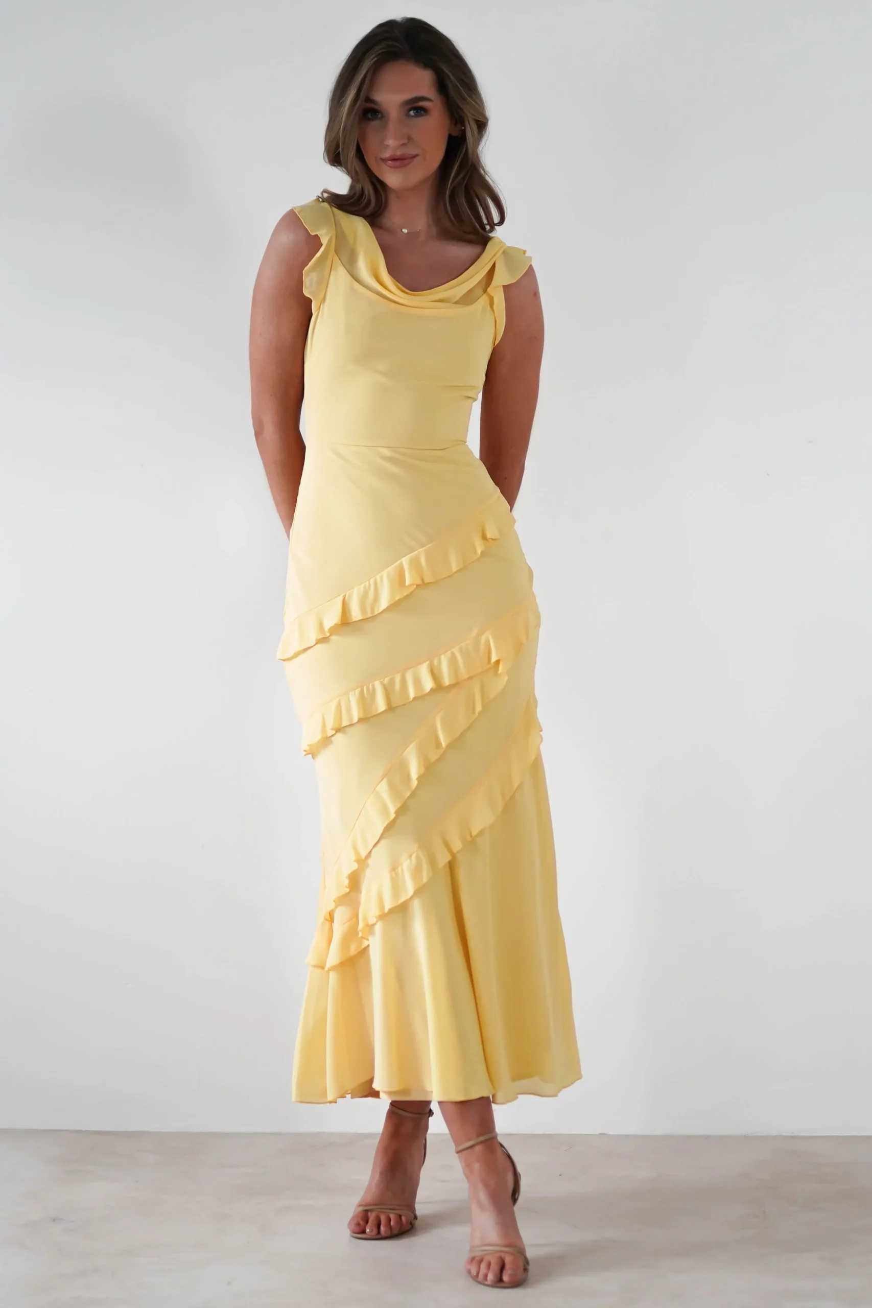 Sale Lauretta Ruffle Chiffon Maxi Dress | Yellow Lange Kleider|Maxikleider