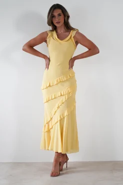Sale Lauretta Ruffle Chiffon Maxi Dress | Yellow Lange Kleider|Maxikleider