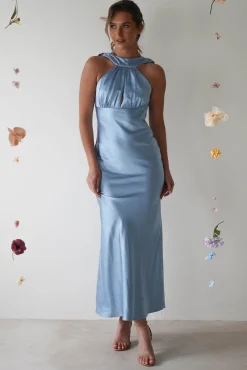Hot Lauryn Halter Neck Maxi Dress | Light Blue Lange Kleider|Maxikleider