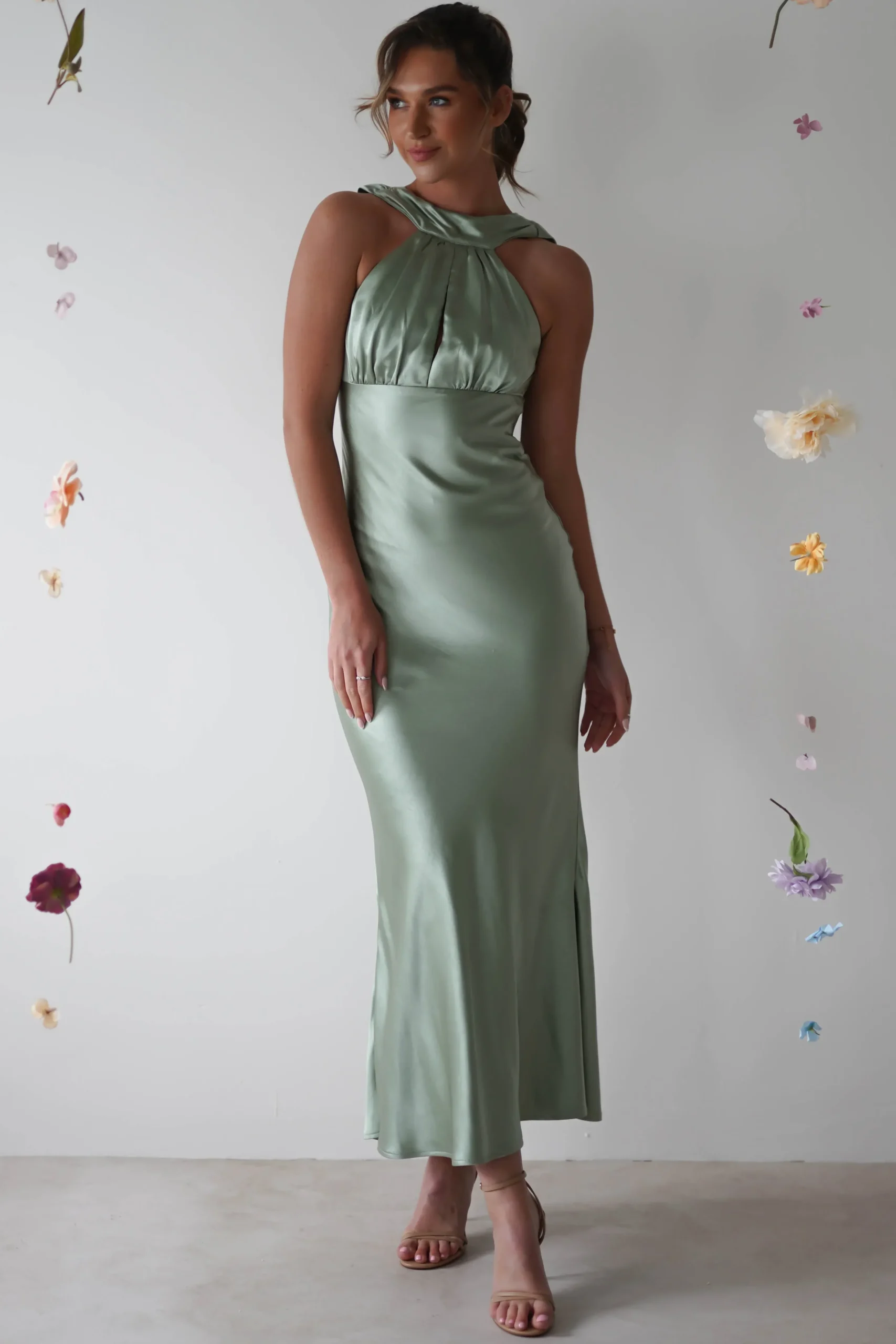 Hot Lauryn Halter Neck Maxi Dress | Sage Mittellange Kleider|Midi-kleider