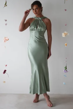 Hot Lauryn Halter Neck Maxi Dress | Sage Mittellange Kleider|Midi-kleider