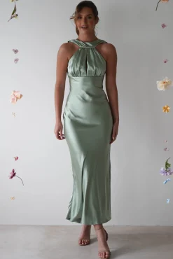 Hot Lauryn Halter Neck Maxi Dress | Sage Mittellange Kleider|Midi-kleider
