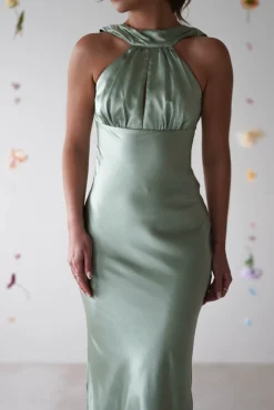 Hot Lauryn Halter Neck Maxi Dress | Sage Mittellange Kleider|Midi-kleider