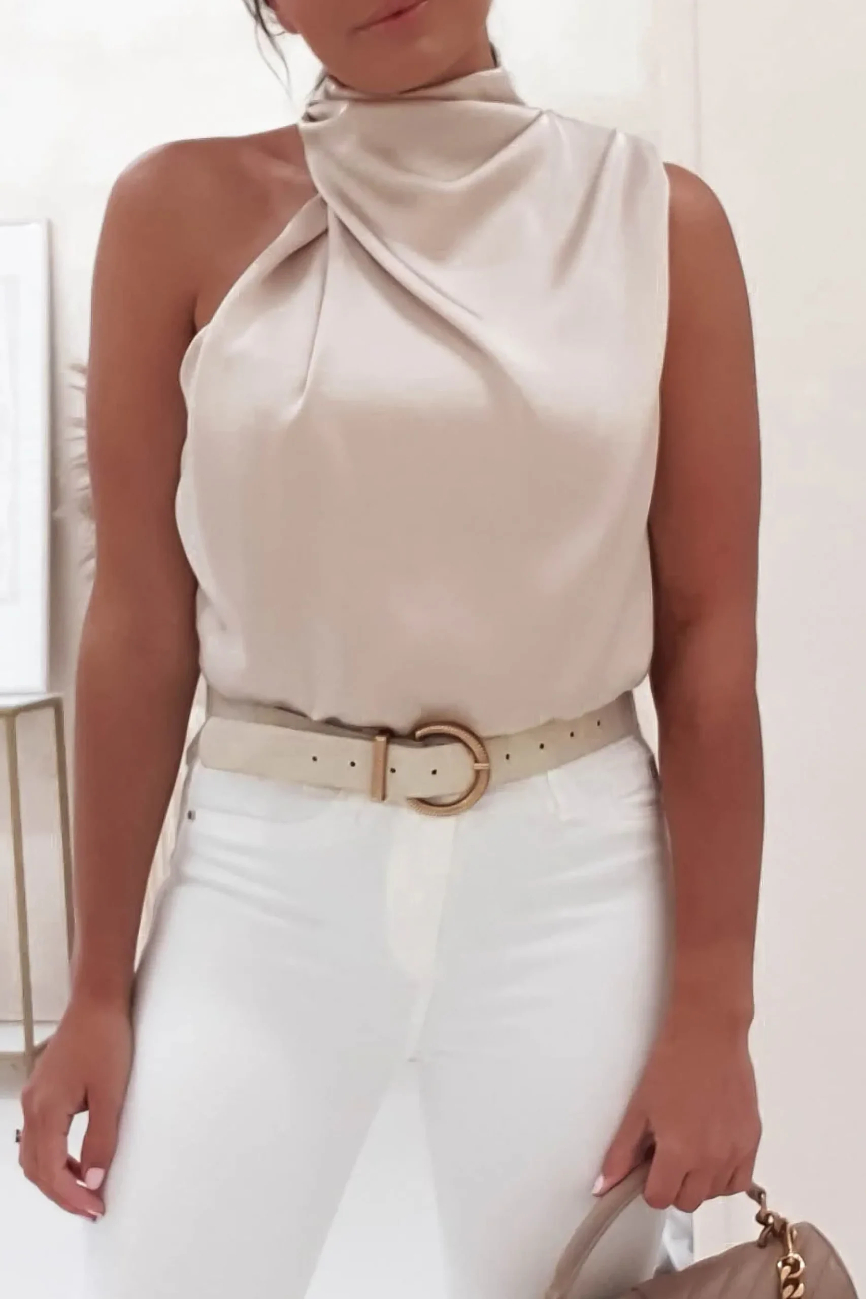 New Layla Soft Satin Crop Top | Champagne Oberteile|Sommerkleider