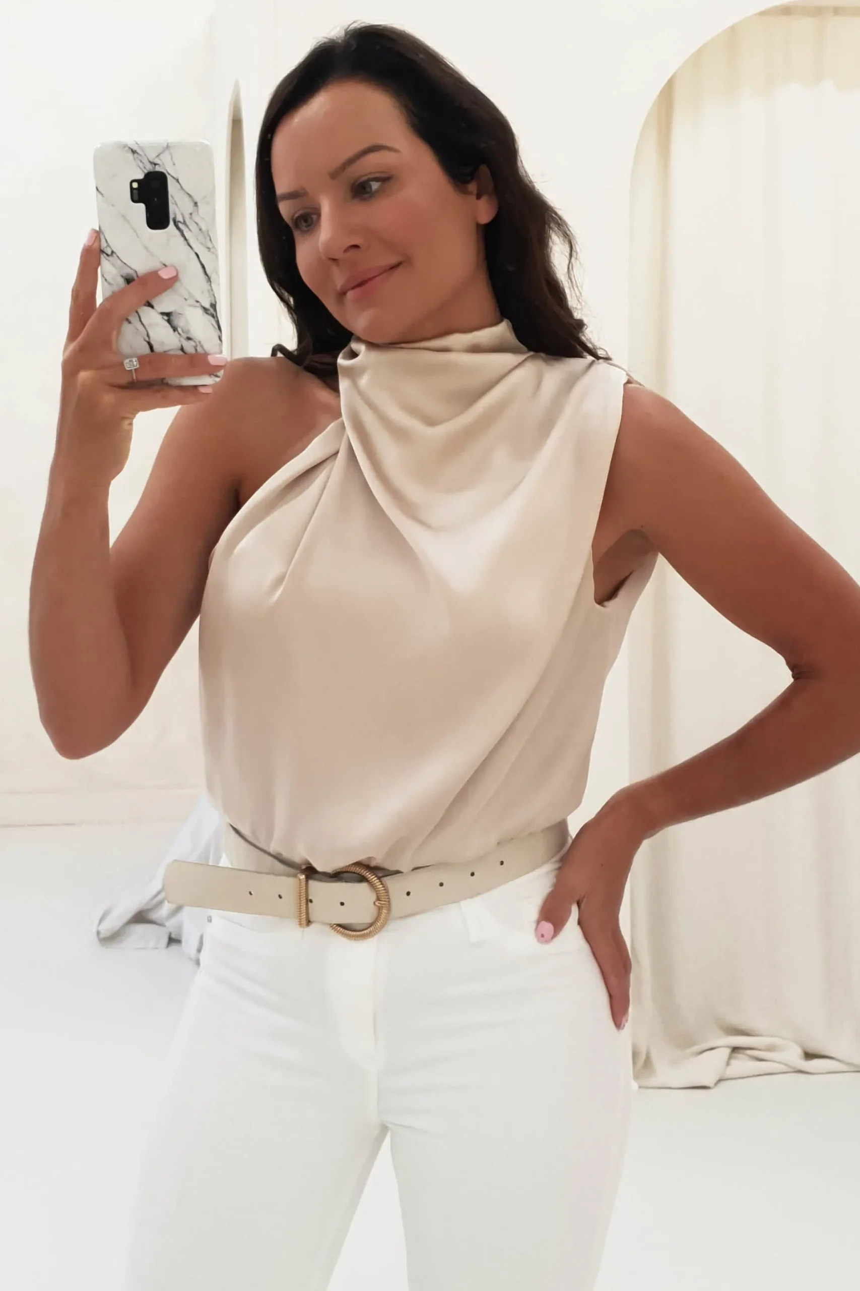 New Layla Soft Satin Crop Top | Champagne Oberteile|Sommerkleider