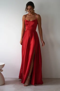 Outlet Leelie Silky Satin Maxi Gown | Red Lange Kleider|Maxikleider