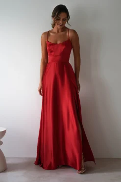 Outlet Leelie Silky Satin Maxi Gown | Red Lange Kleider|Maxikleider