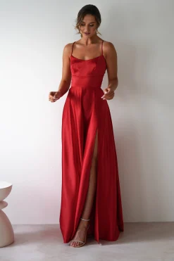 Outlet Leelie Silky Satin Maxi Gown | Red Lange Kleider|Maxikleider