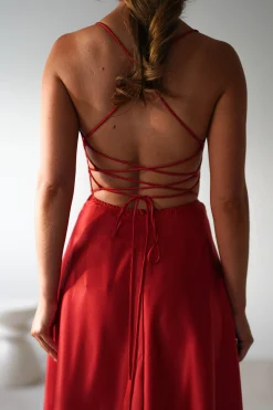 Outlet Leelie Silky Satin Maxi Gown | Red Lange Kleider|Maxikleider
