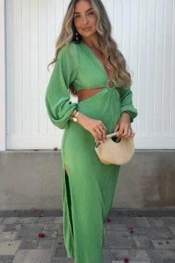 Clearance Lennon Ribbed Cut Out Maxi Dress| Green Kleider Für Besondere Anlässe|Lange Kleider