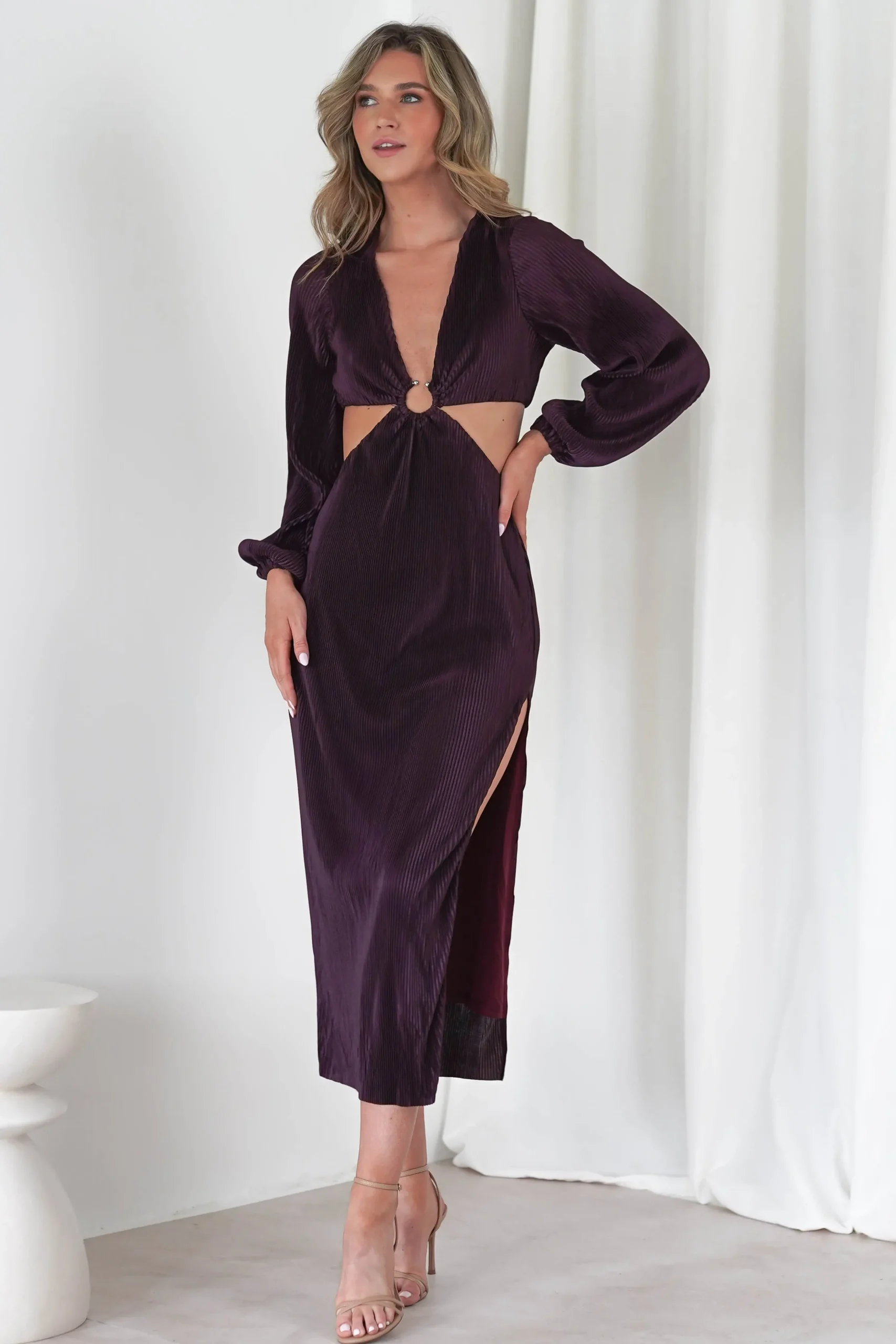 Sale Lennon Ribbed Cut Out Maxi Dress| Dark Purple Lange Kleider|Maxikleider