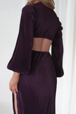 Sale Lennon Ribbed Cut Out Maxi Dress| Dark Purple Lange Kleider|Maxikleider