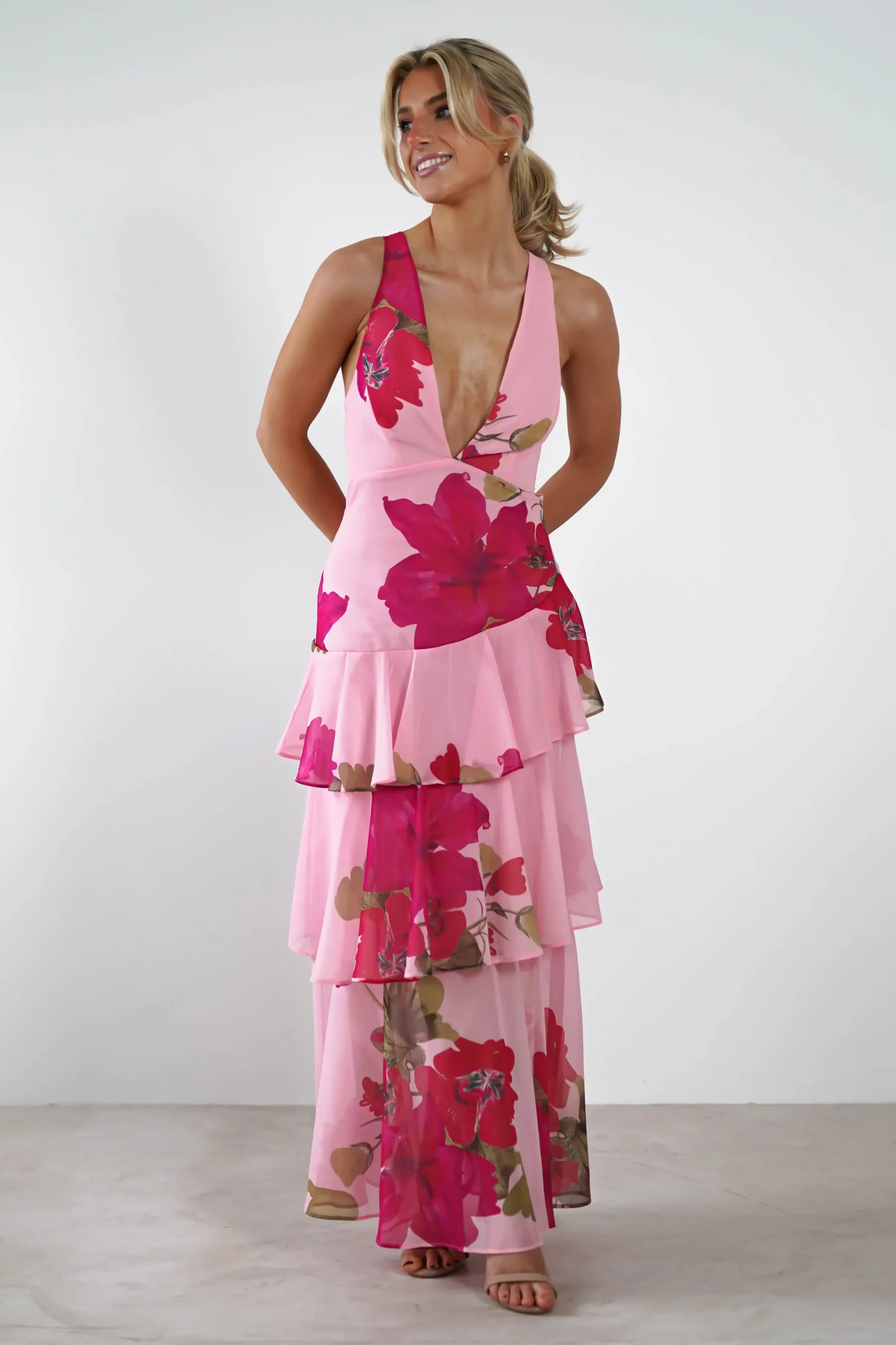 New Lenora Floral Print Maxi Dress | Pink Lange Kleider|Maxikleider