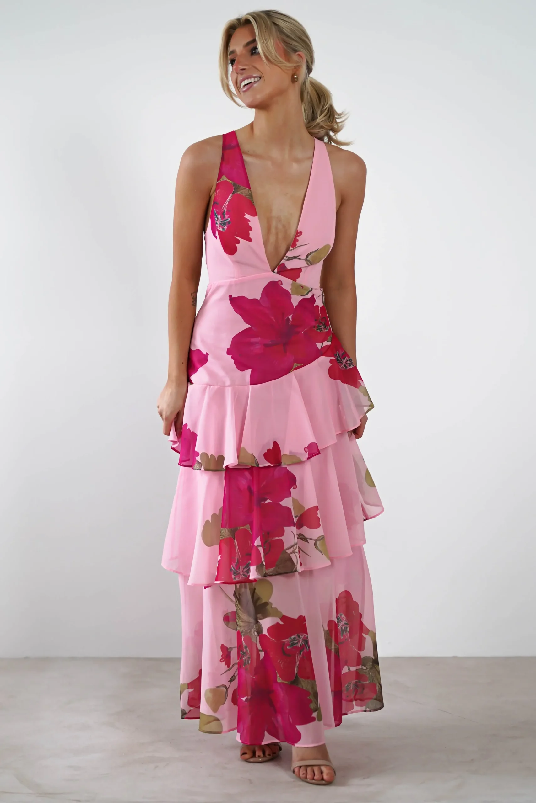 New Lenora Floral Print Maxi Dress | Pink Lange Kleider|Maxikleider