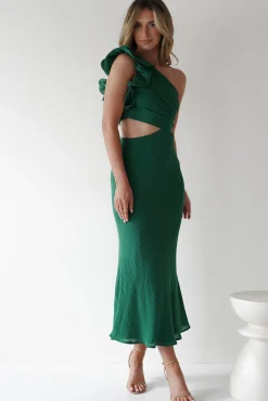 New Logen Ruffle Sleeve Midaxi | Forest Green Lange Kleider|Maxikleider