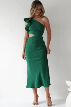 New Logen Ruffle Sleeve Midaxi | Forest Green Lange Kleider|Maxikleider