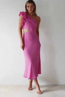 Online Logen Ruffle Sleeve Midaxi | Pink Lange Kleider|Maxikleider