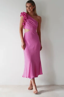 Online Logen Ruffle Sleeve Midaxi | Pink Lange Kleider|Maxikleider