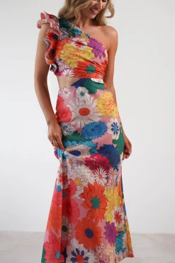 Best Logen Ruffle Sleeve Midaxi | Orange Floral Print Lange Kleider|Maxikleider