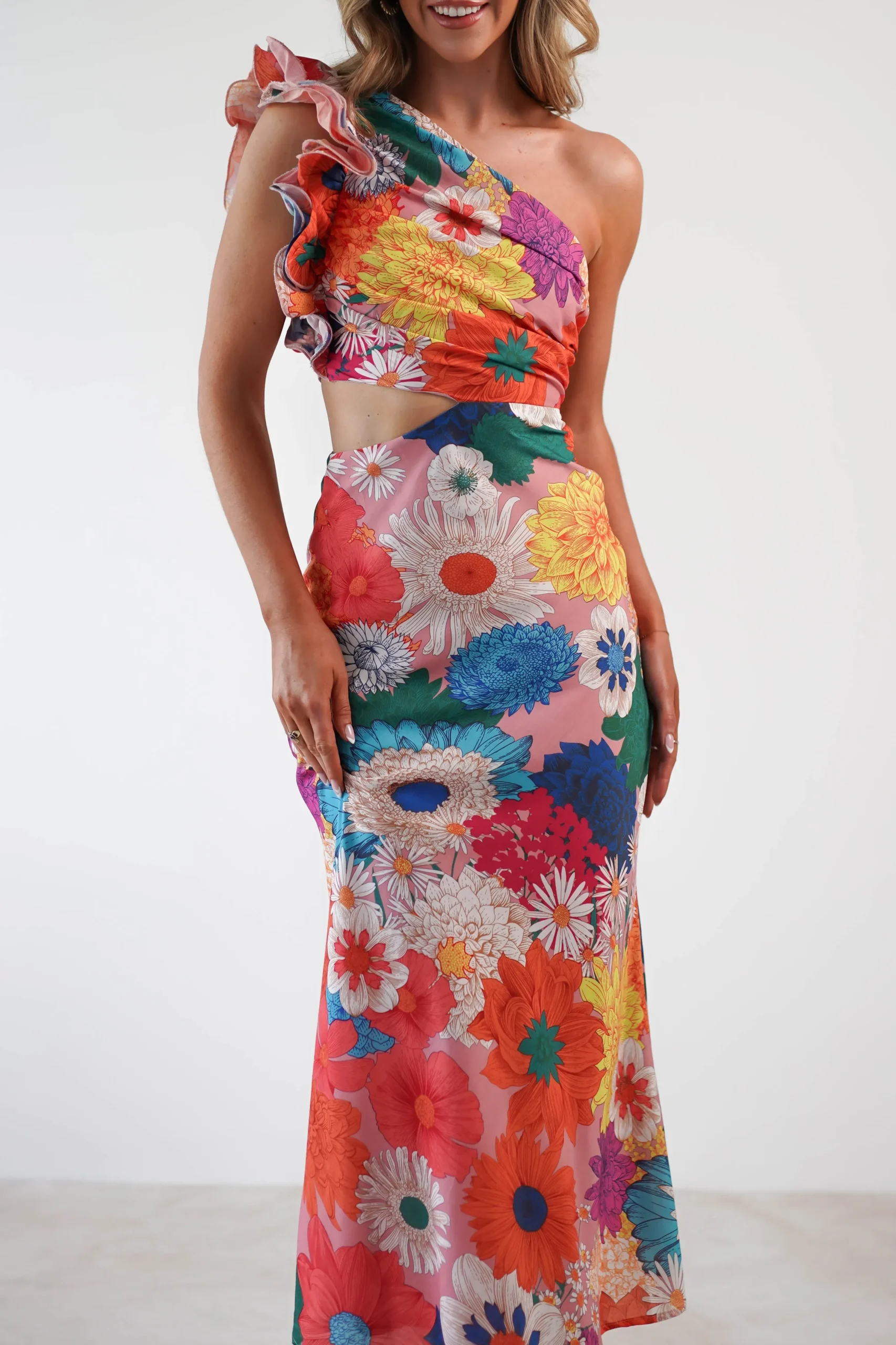 Best Logen Ruffle Sleeve Midaxi | Orange Floral Print Lange Kleider|Maxikleider
