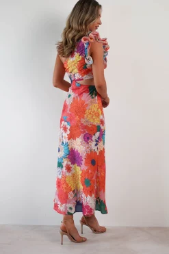 Best Logen Ruffle Sleeve Midaxi | Orange Floral Print Lange Kleider|Maxikleider