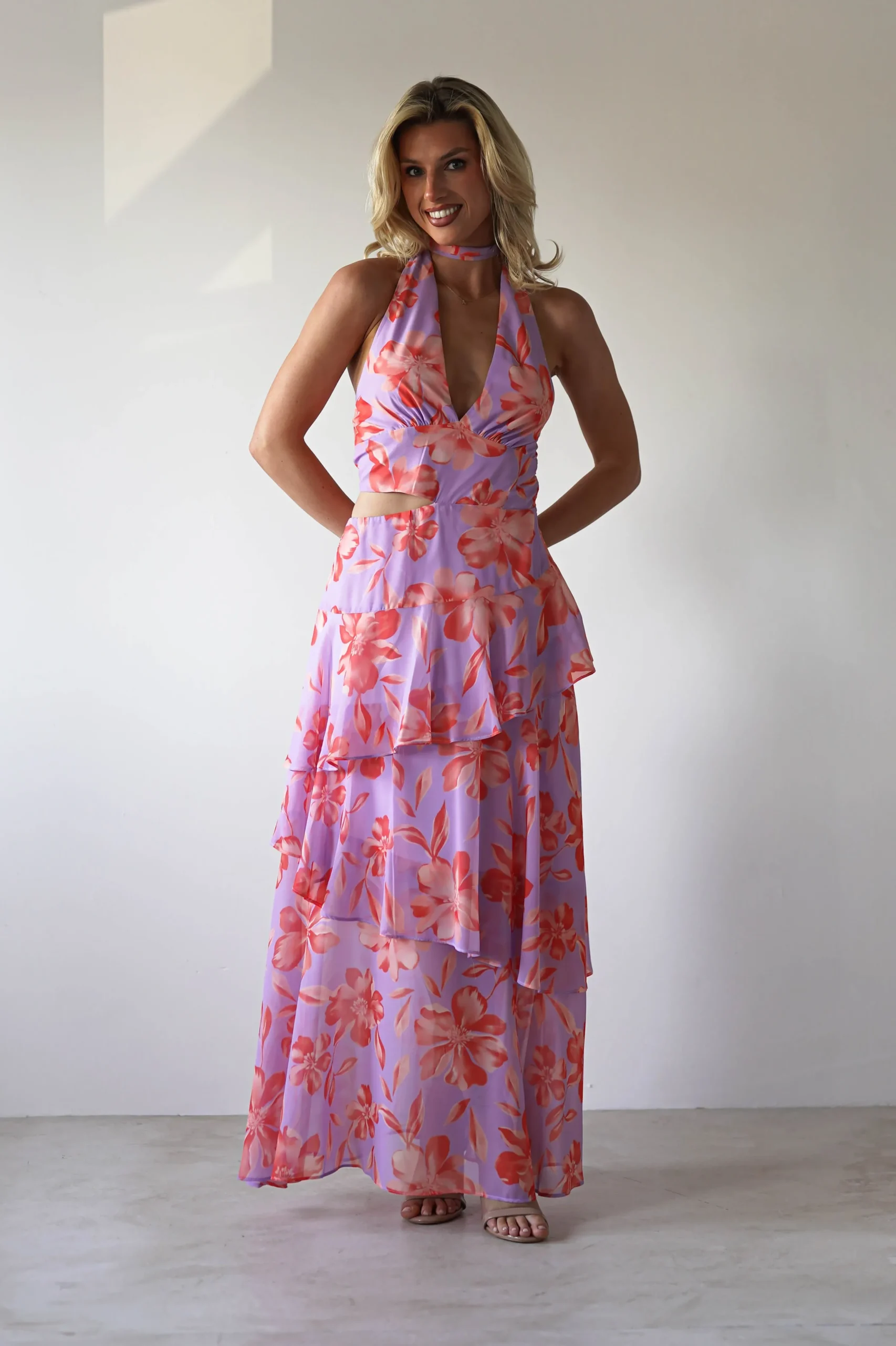 Outlet Lohan Ruffle Floral Maxi Print Dress | Lilac Lange Kleider|Maxikleider