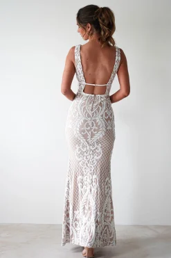 Discount Lorenza Plunge Sequin Gown | Nude/White Lange Kleider|Maxikleider