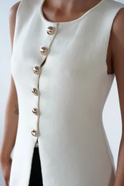 Clearance Louella Gold Button Waistcoat Top | Cream Oberteile|Strickwaren