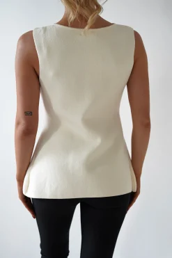 Clearance Louella Gold Button Waistcoat Top | Cream Oberteile|Strickwaren