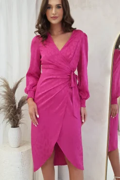 New Louise Wrap Satin Midi Dress | Hot Pink Mittellange Kleider|Midi-kleider