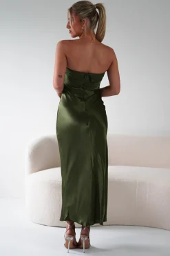 Outlet Lucia Soft Satin Slip Midi Dress | Olive Mittellange Kleider|Midi-kleider